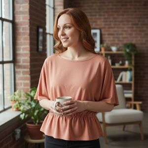 Prologue Peach Peplum Top‎ Elastic Waist Batwing Sleeve Womens XS Casual Shirt